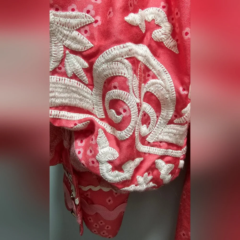 Emily Lovelock Coral Embroidered Boho Blouse Sz XS - Picture 5 of 7